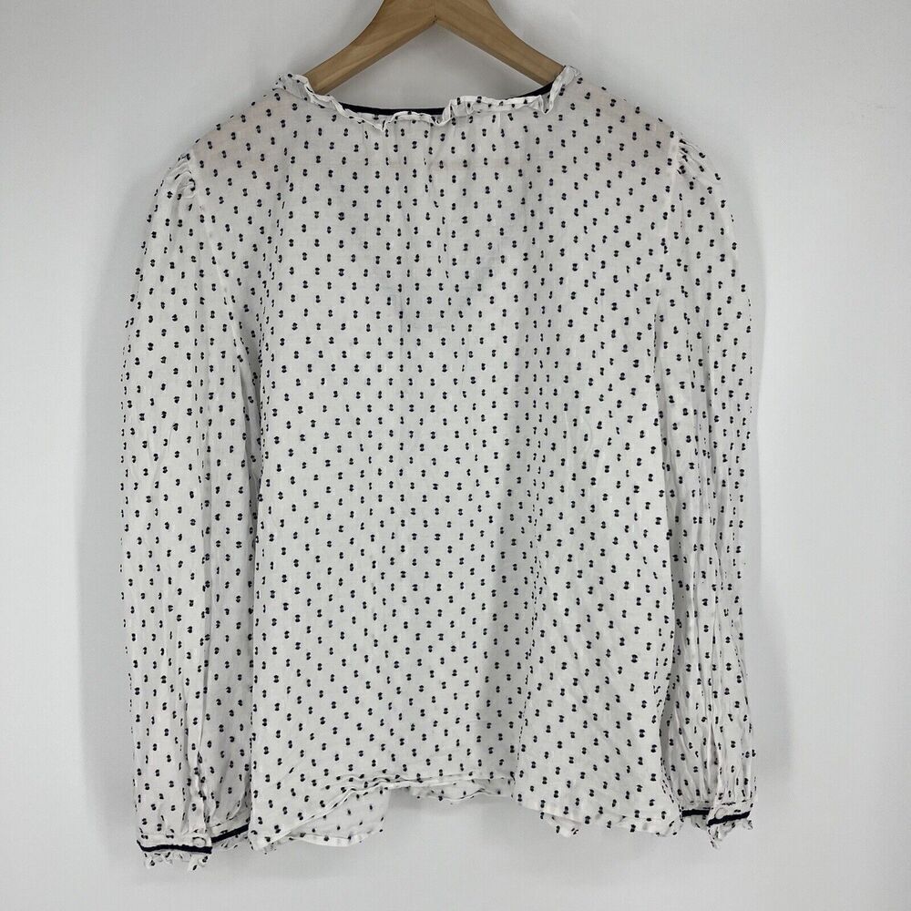 Loft Top Size XL Navy White Swiss Dot Shirt Popover Clip Ruffle Bib Blouse - Picture 5 of 8